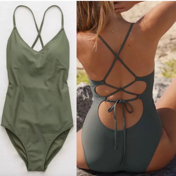 aerie Other - Aerie Strappy Lace Up Army Green One Piece size S